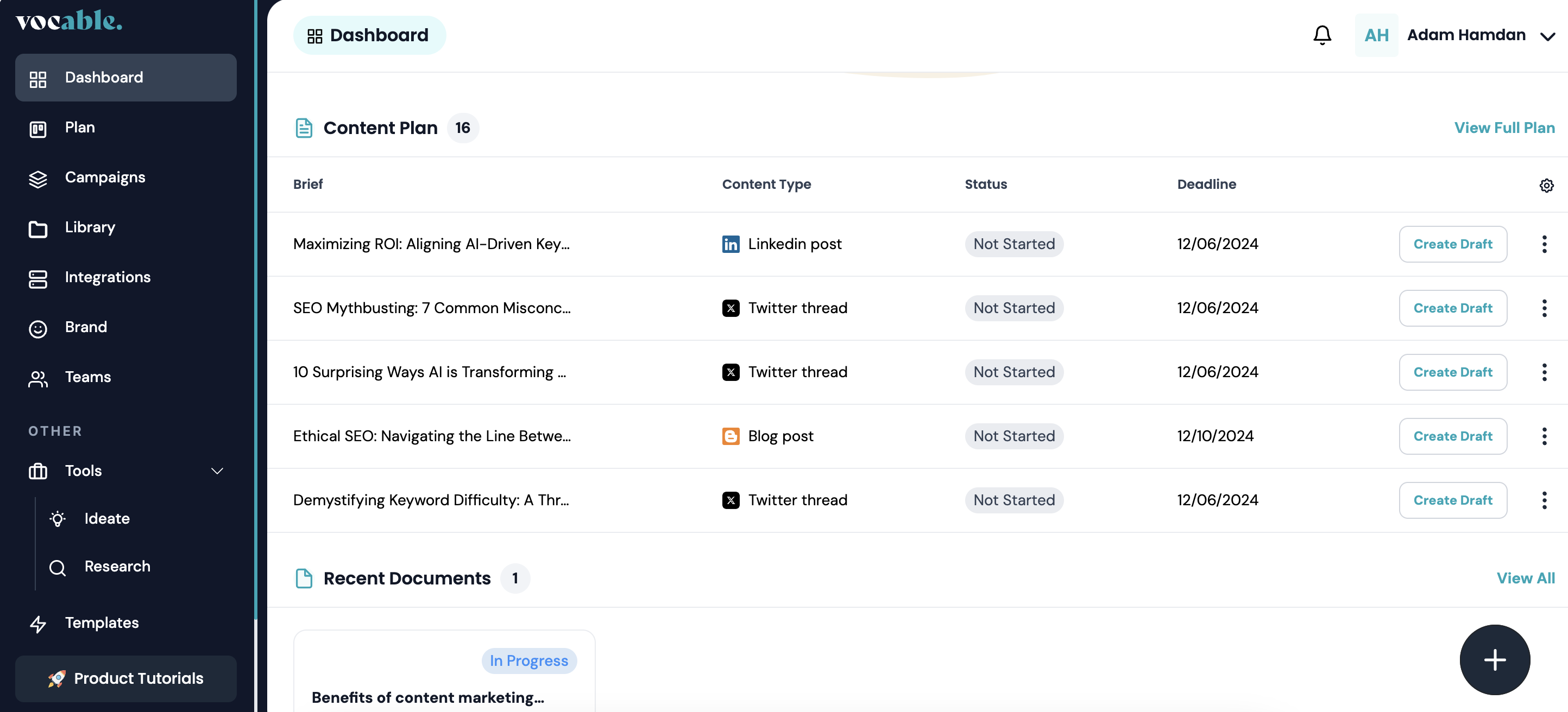 Vocable dashboard